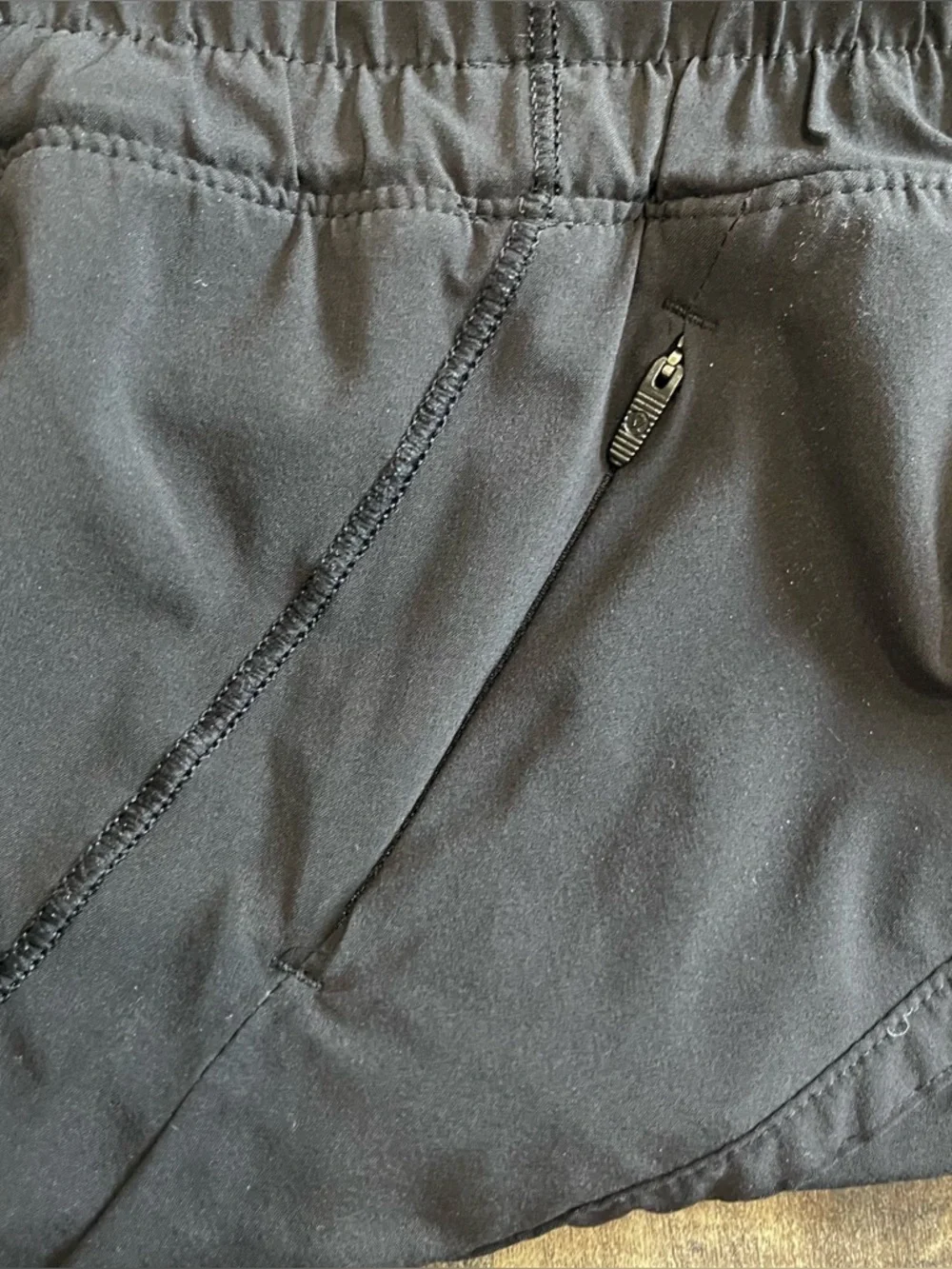 Lululemon Track That Black Running Shorts Womens 18 Elastic Waist Zipper Pocket